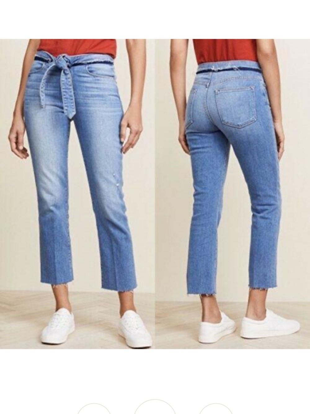 Frame Denim Light Blue High-Rise Straight Jeans with Waist Tie